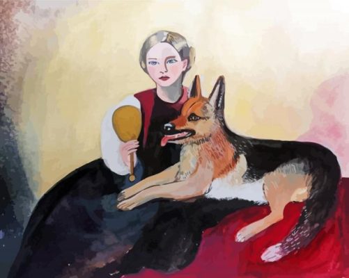 Woman And Her Dog Paint by number