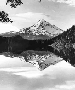 Black And White Mt Hood Lost Lake paint by number