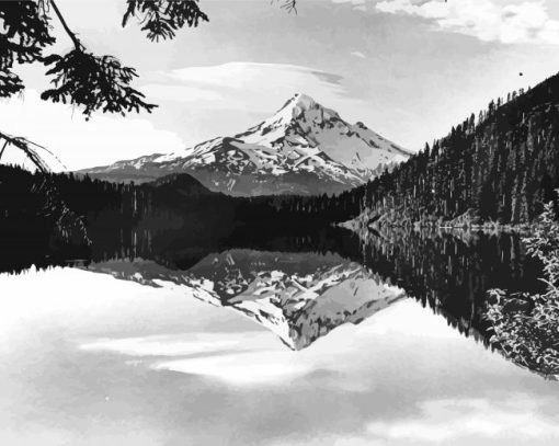 Black And White Mt Hood Lost Lake paint by number