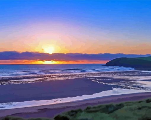 Croyde Beach At Sunset Paint by number