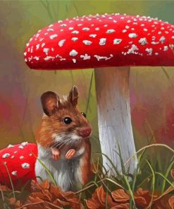 Field Mouse With Mushrooms Art paint by number