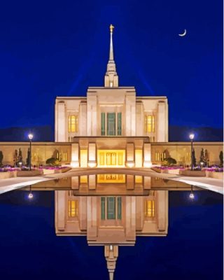 Ogden Utah Temple Water Reflection Paint by number