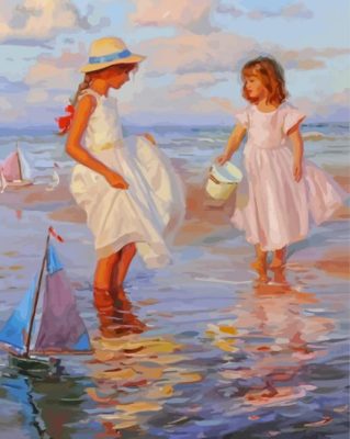 Two Girls On Beach paint by number