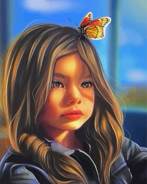 Aesthetic Cute Girl And Butterfly paint by number