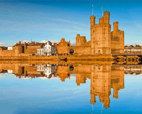 Carnarvon Castle Water Reflection paint by number