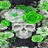 Green Floral Skull Paint by number