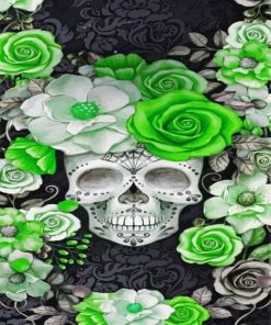 Green Floral Skull Paint by number