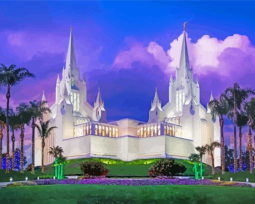 Purple Sky San Diego Temple Paint by number