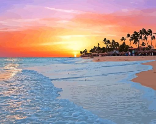 Tropical Aruba Beach At Sunset Paint by number