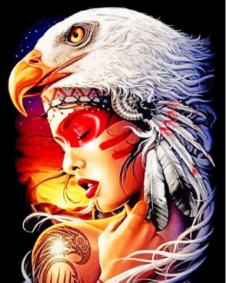 Aesthetic Native Lady And Eagle paint by number