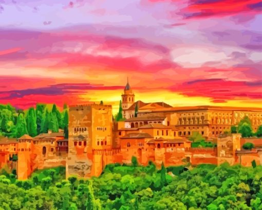 Alhambra Palace Sunset Paint by number