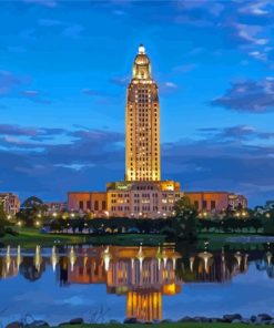 Baton Rouge State Capitol Water Reflection paint by number