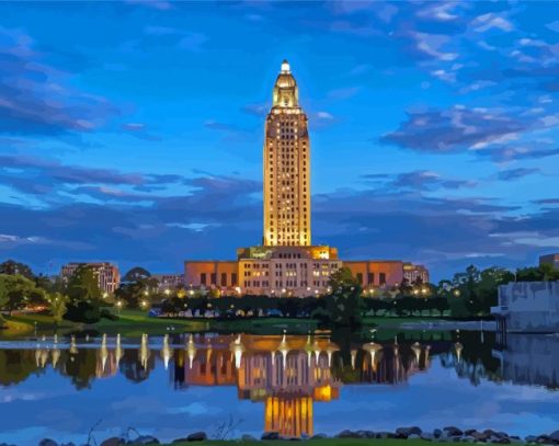 Baton Rouge State Capitol Water Reflection paint by number