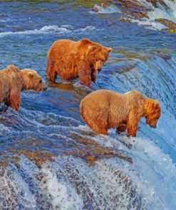 Bears Fishing In River paint by number