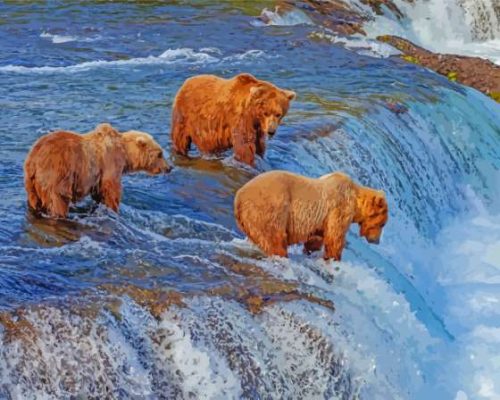 Bears Fishing In River paint by number