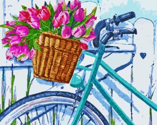 Bicycle And Tulips Art paint by number