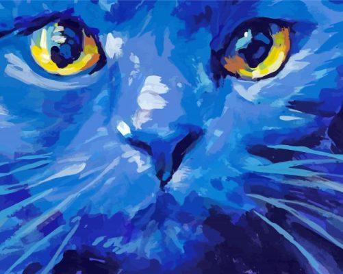 Blue Abstract Cat Art paint by number