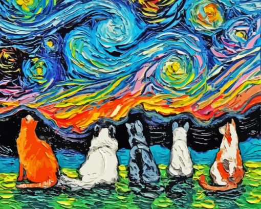 Cats Starry Night Paint by number