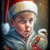 Christmas Boy And Bird paint by number