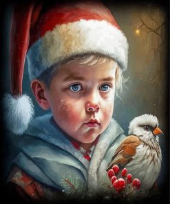 Christmas Boy And Bird paint by number