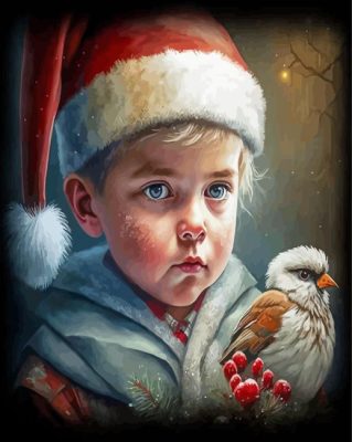 Christmas Boy And Bird paint by number