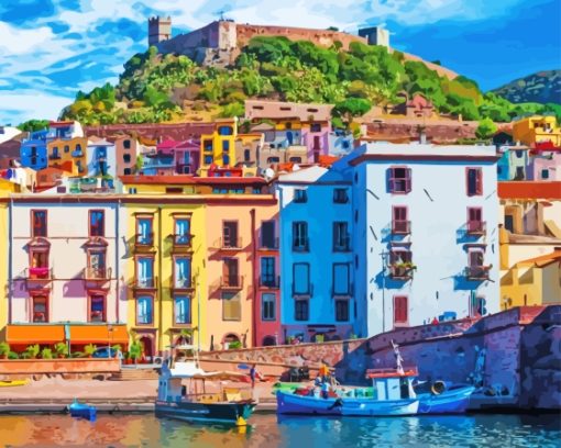 Colorful Buildings In Sardinia paint by number