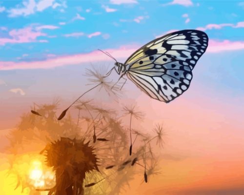 Dandelion Butterflies With Sunset Paint by number