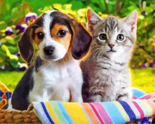 Dog And Cat Together paint by number