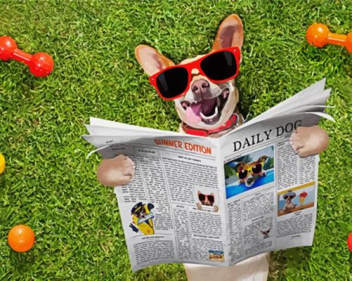 Dog With Glasses Reading Magazine paint by number