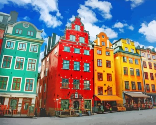 Gamla Stan Colorful Builidngs paint by number