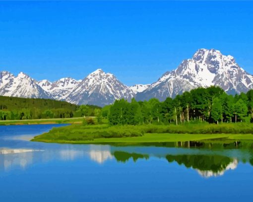 Jackson Lake Snowy Mountains View Paint by number