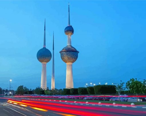 Kuwait Towers Night Time paint by number