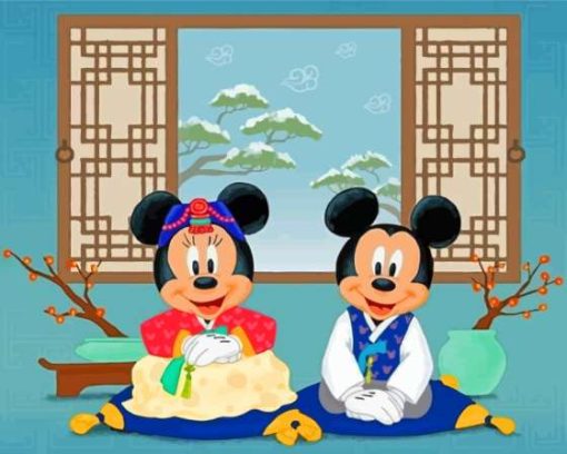 Mickey And Minnie Mouse In Japan paint by number