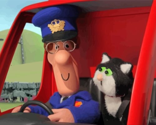 Postman Pat In His Truck With Jess paint by number