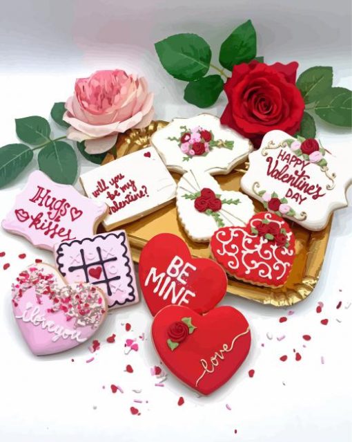 Red Rose With Valentine Cookies paint by number