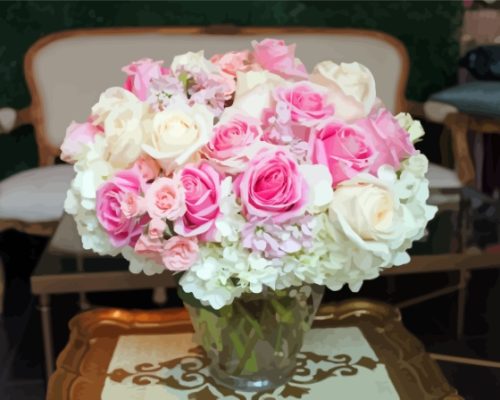 Roses And Hydrangea Vase paint by number