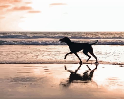 Silhouette Dog In The Beach Paint by number