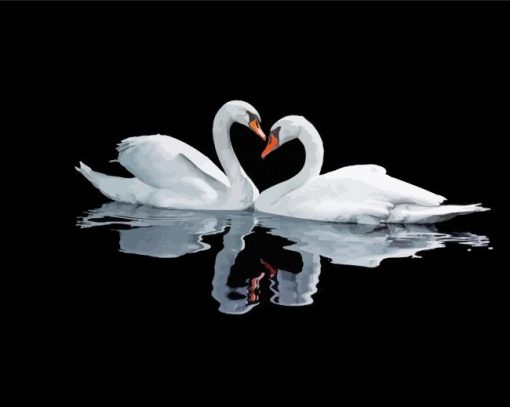 Swan Couple Water Reflection paint by number