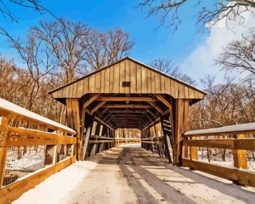 Toledo Ohio Wildwood Metropark Covered Bridge paint by number