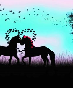 Two Horses In Love Silhouette paint by number