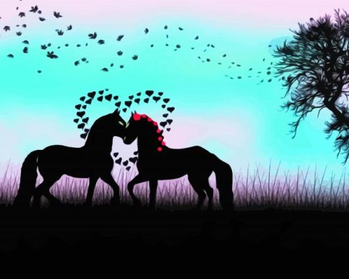 Two Horses In Love Silhouette paint by number