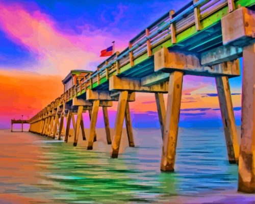 Venice Florida Pier Sunset paint by number