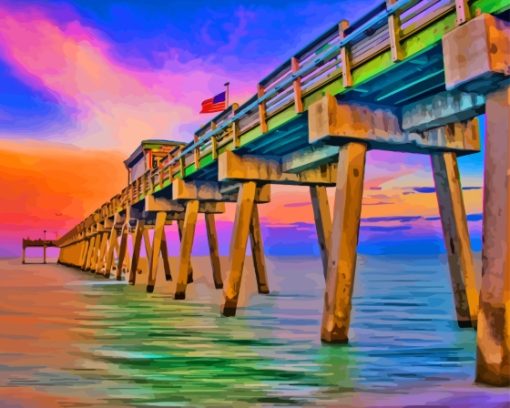 Venice Florida Pier Sunset paint by number