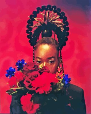 Aesthetic Black Woman With Flowers Paint by number