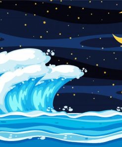 Aesthetic Ocean Waves At Night paint by number