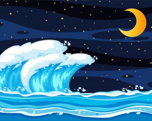 Aesthetic Ocean Waves At Night paint by number