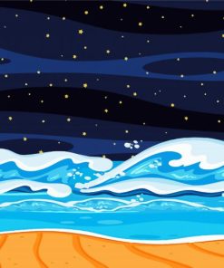 Aesthetic Ocean Waves At Night Paint by number