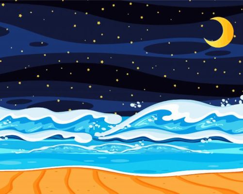 Aesthetic Ocean Waves At Night Paint by number