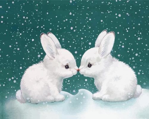 Aesthetic Rabbits In Snow paint by number