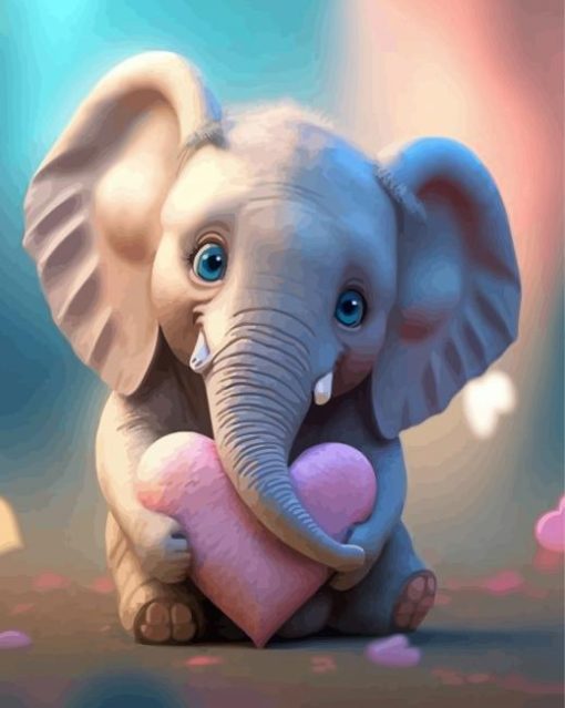 Baby Elephant And Heart paint by number